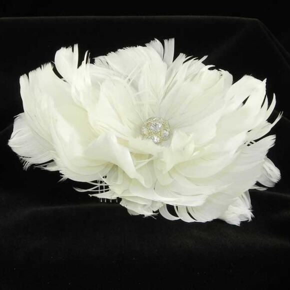 GUY CARSONE Hair Comb Headpiece Feathers Swarovski Crystals FG09